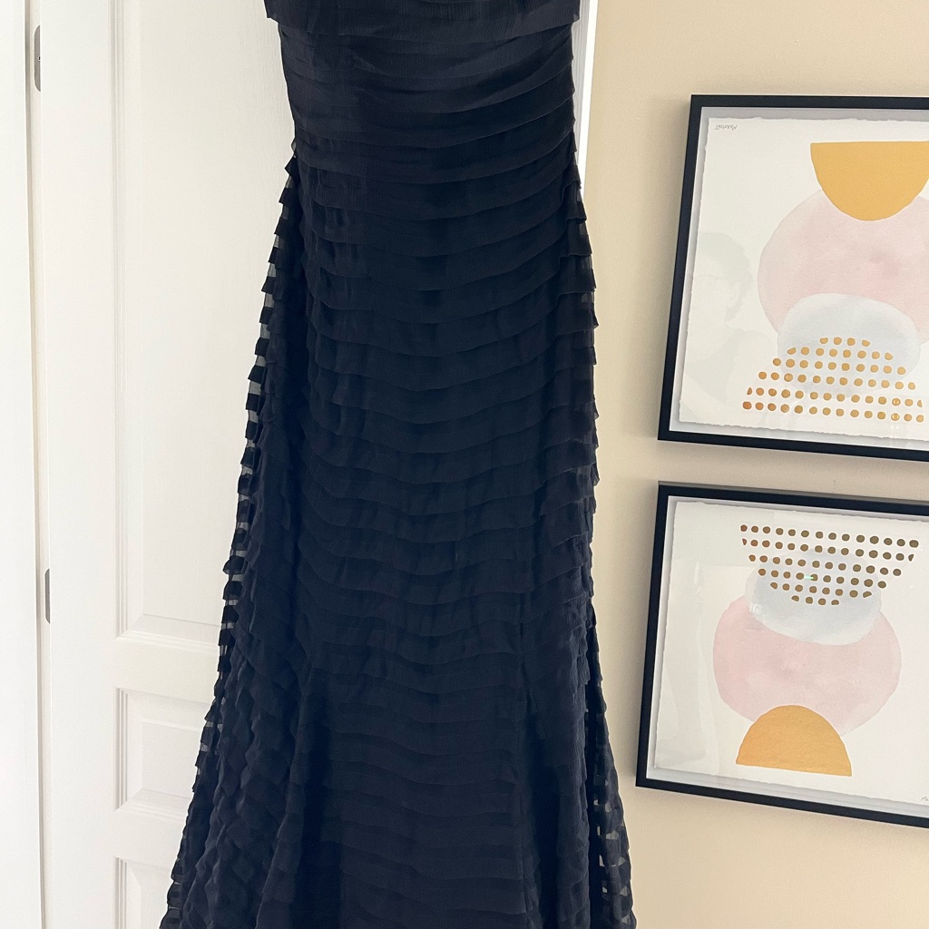 Tadashi Black Crepey Strapless Gown Sz 14.